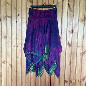 Dharma Trading Co Silk Tie Dye Boho Skirt Handkerchief Hem Festival Purple